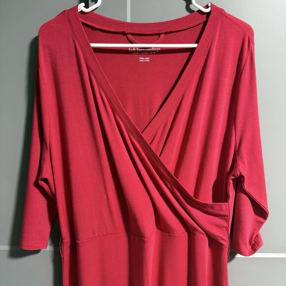 Soft Surroundings Petite Half Sleeve Faux Wrap Maxi Dress Stretchy Red Size PL - Picture 2 of 7